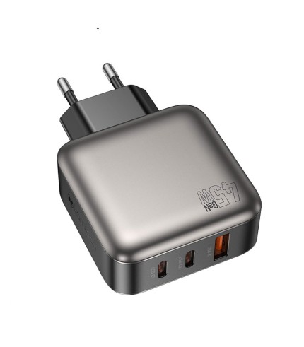 Φορτιστής LAMTECH LAM980435 GaN με 3 Θύρες 45W Γκρι