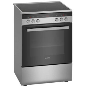 Siemens HK9R30050 κεραμική ηλεκτρική κουζίνα Inox, που επιταχύνει το χρόνο μαγειρέματος χάρη στη γρήγορη προθέρμανση και τέλεια αποτελέσματα ψησίματος έως 3 επίπεδα χάρη στην πρωτοποριακή κατανομή θερμότητας 3D hotAir Plus.