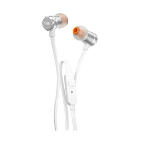 JBL T290 InEar universal headphones silver, με καθαρό μπάσο, remote που διάθετει ένα κουμπί με ενσωματωμένο μικρόφωνο και καλώδιο flat που δεν μπλέκεται.